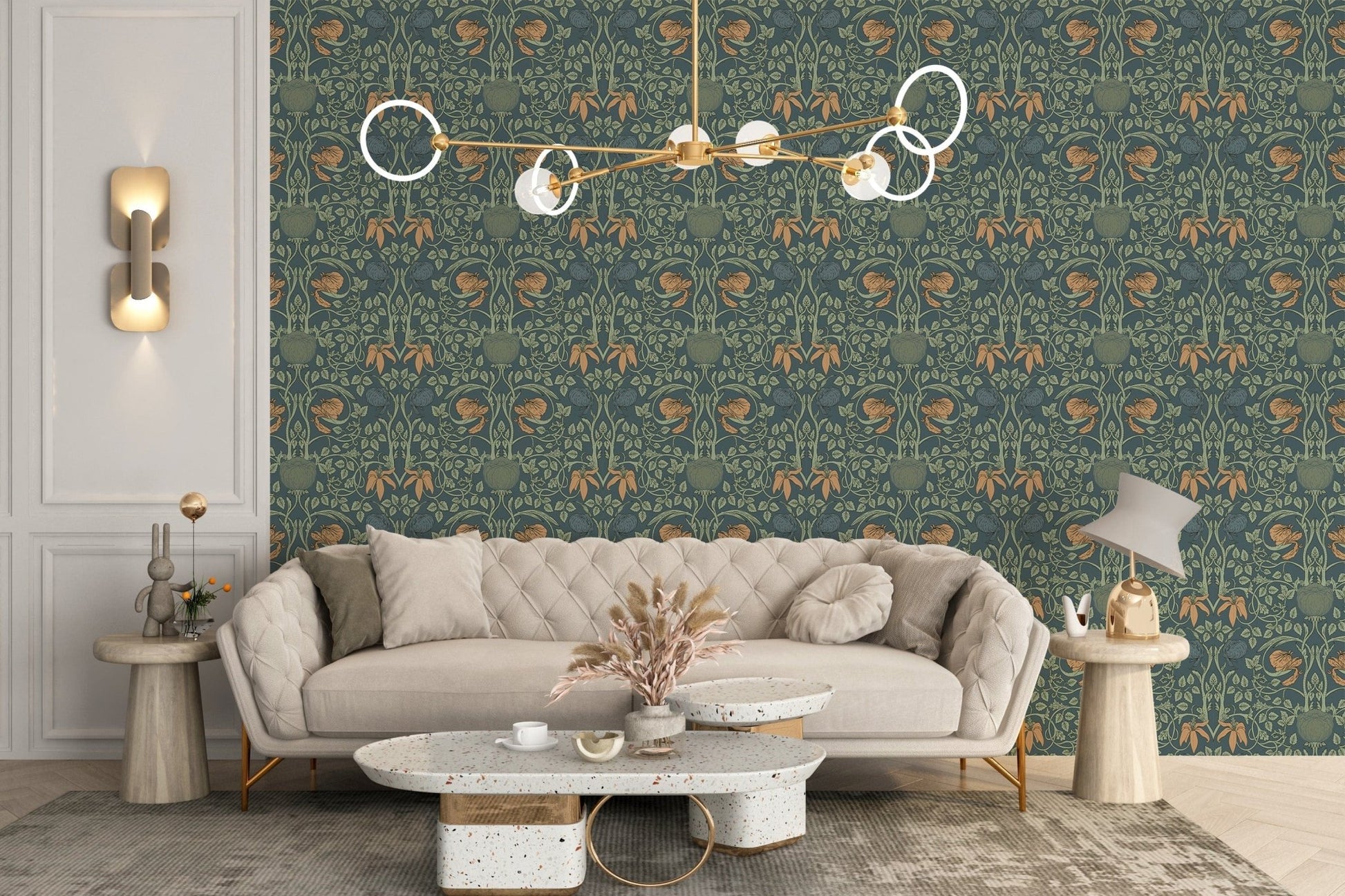 Classic green flower wallpaper design
