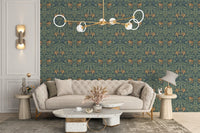 Classic green flower wallpaper design
