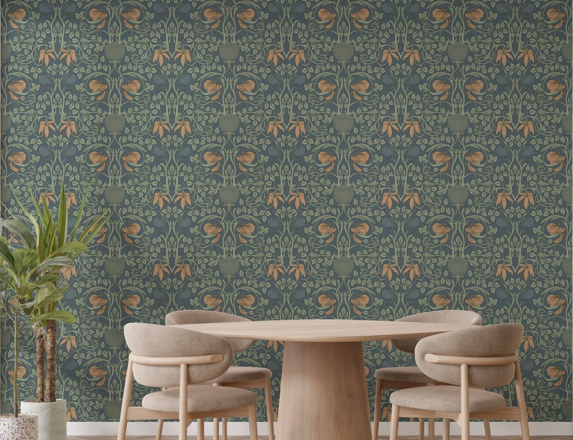 Elegant green floral retro wall mural
