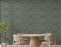 Elegant green floral retro wall mural
