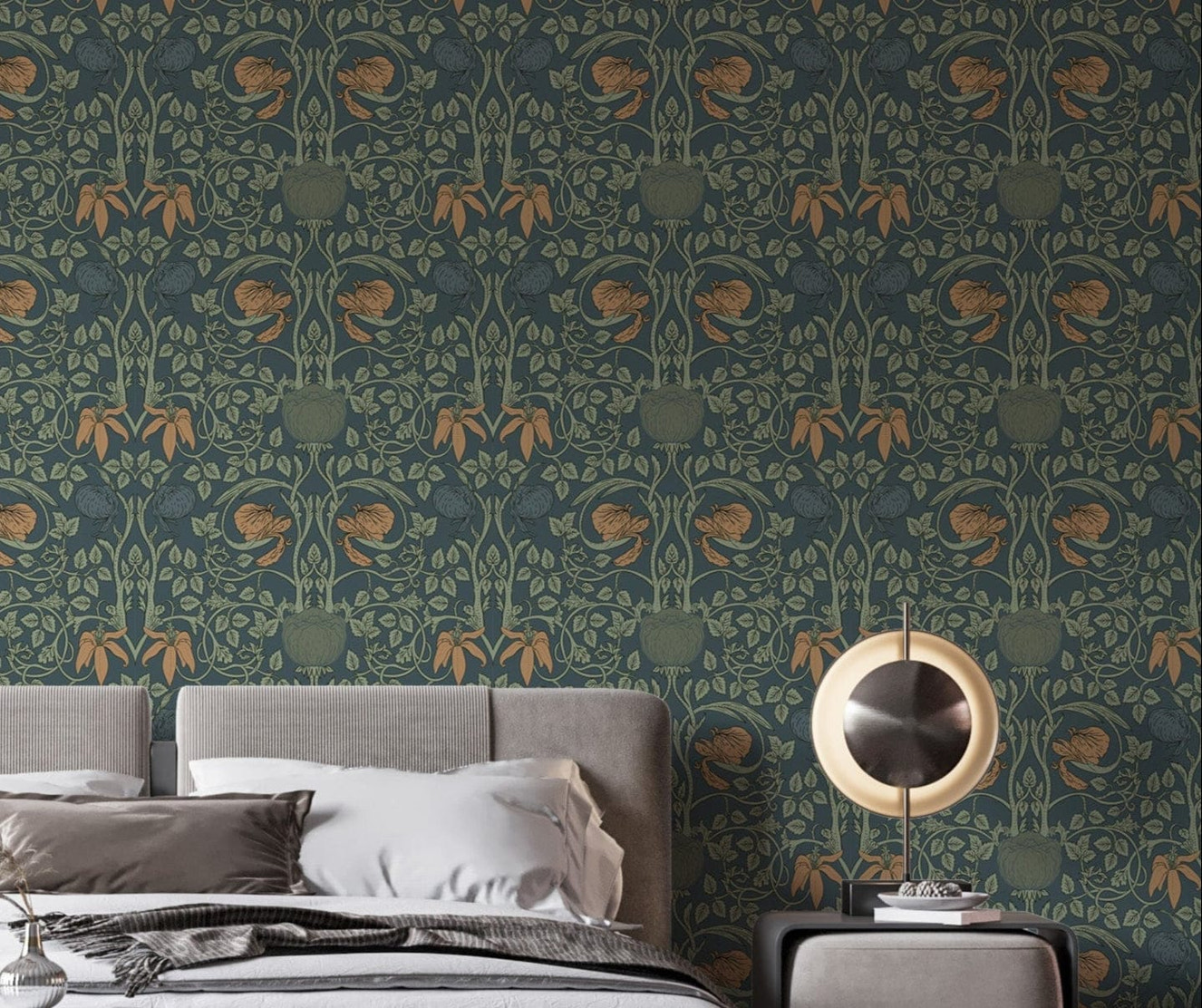 Green retro vintage floral wallpaper
