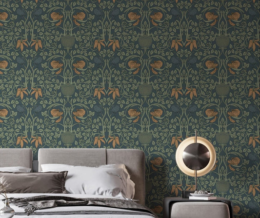 Green retro vintage floral wallpaper
