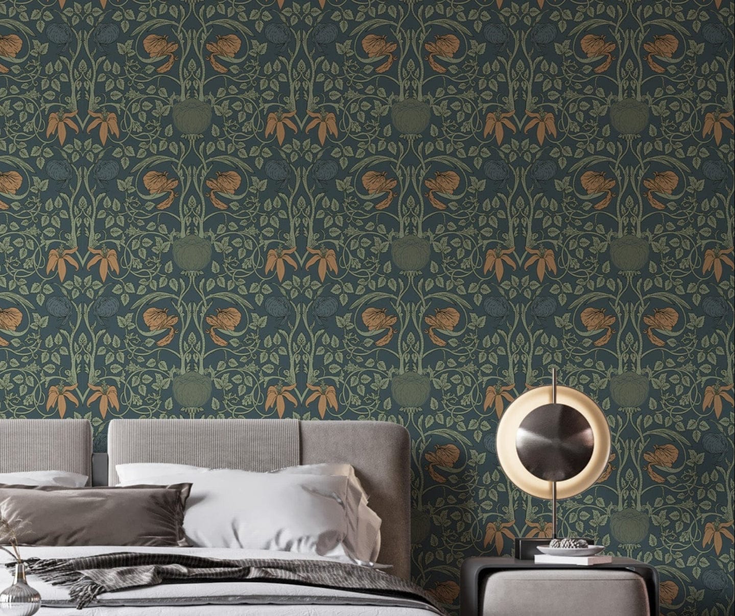 Green retro vintage floral wallpaper
