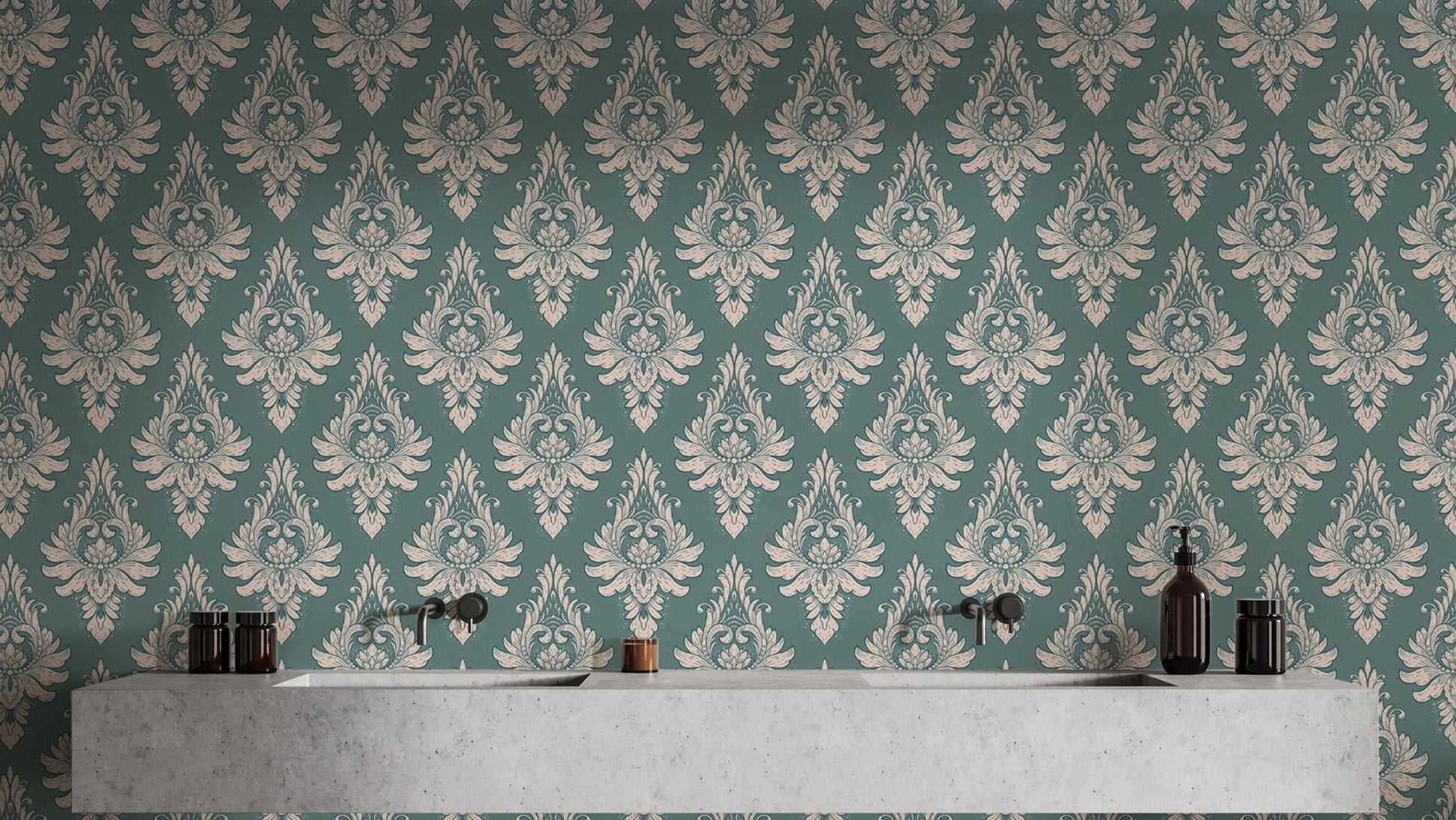 Self-Adhesive Green Damask Wallpaper Design