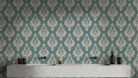 Self-Adhesive Green Damask Wallpaper Design