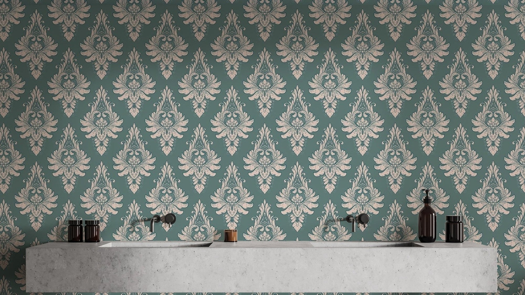 Self-Adhesive Green Damask Wallpaper Design damask-15