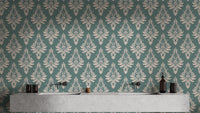Self-Adhesive Green Damask Wallpaper Design