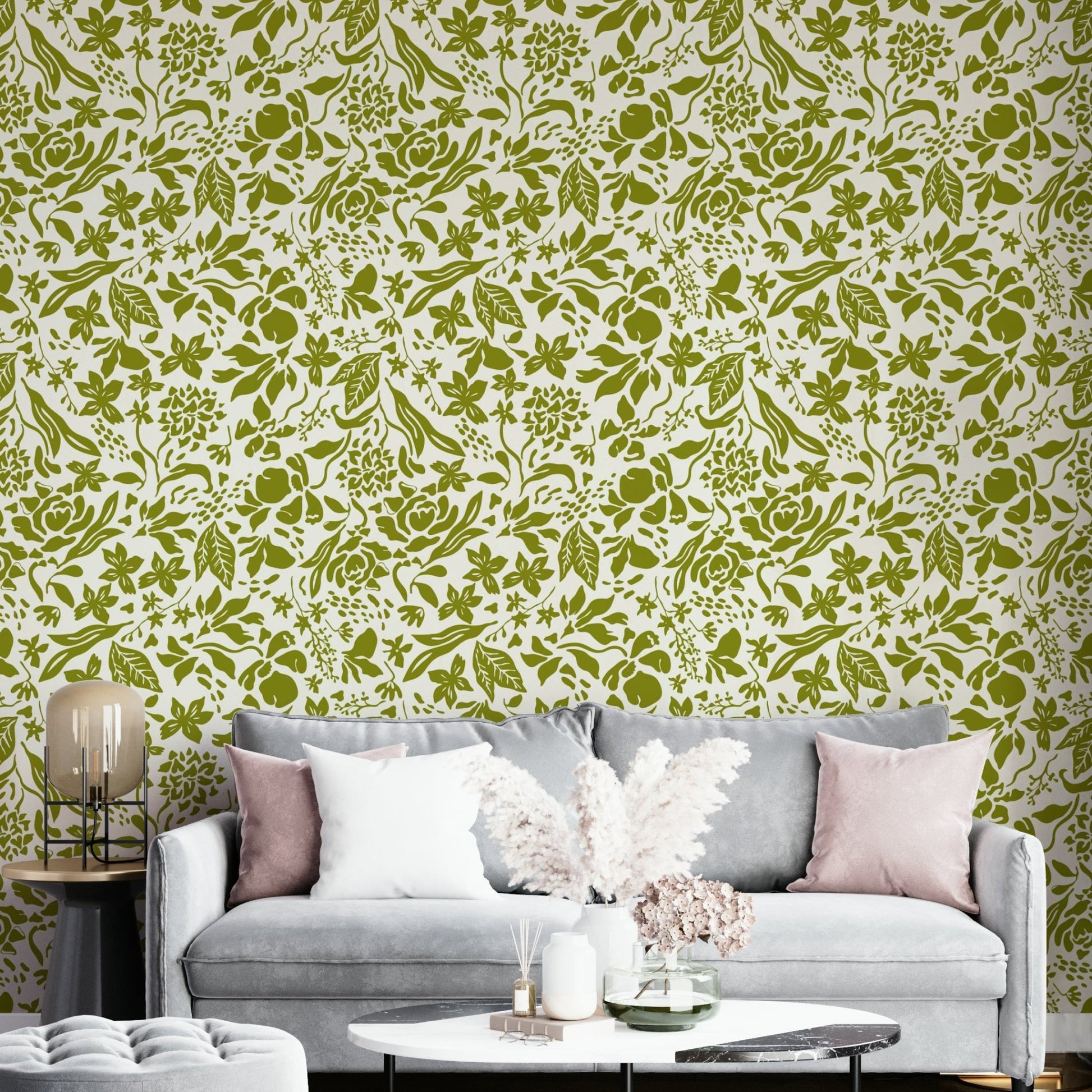 High-quality image of the green flower shapes wallpaper


