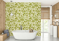 A seamless pattern of green flowers on a wall

