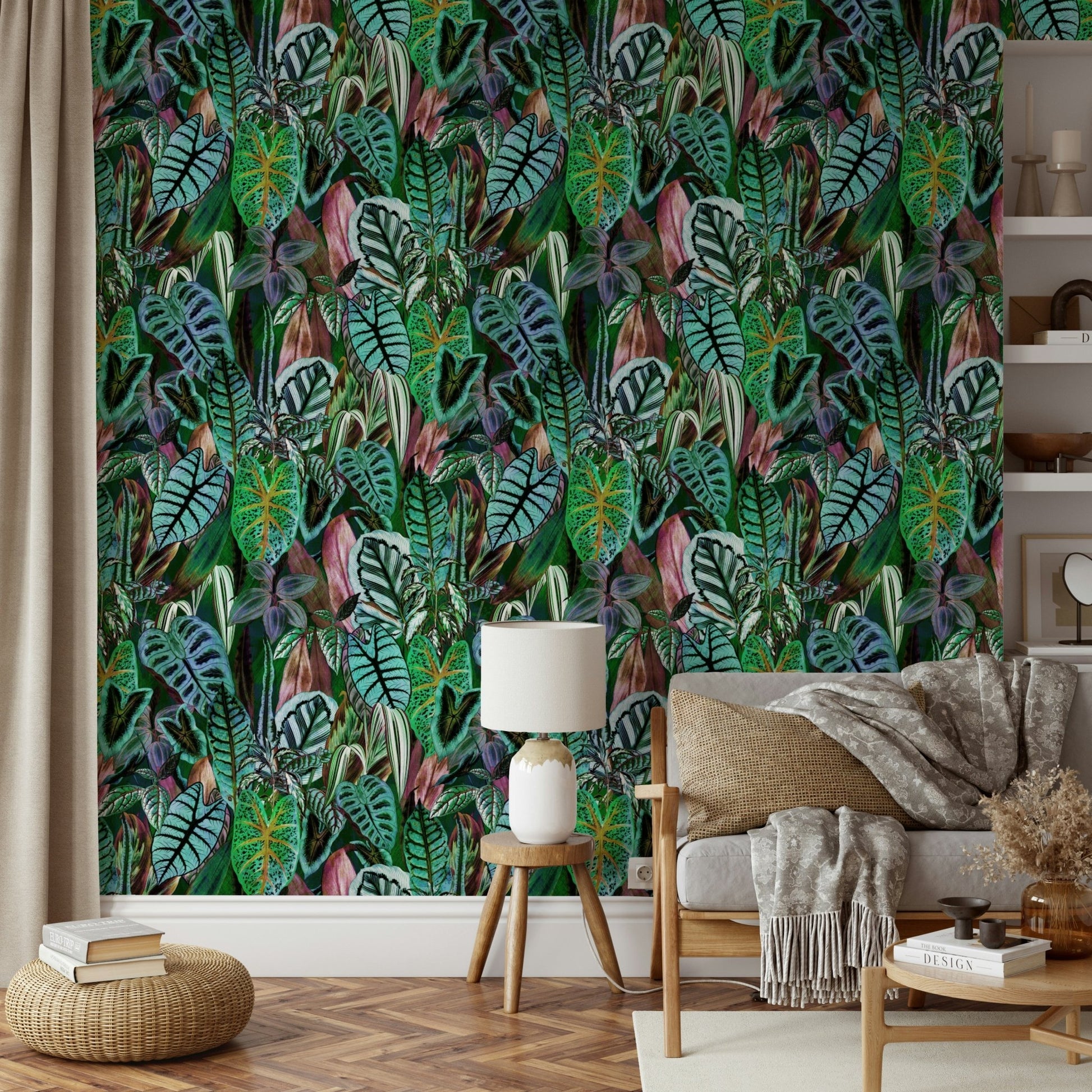 The wallpaper is used to create a feature wall in a dining room.


