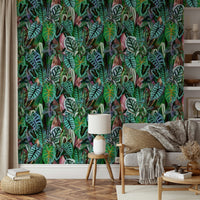 The wallpaper is used to create a feature wall in a dining room.


