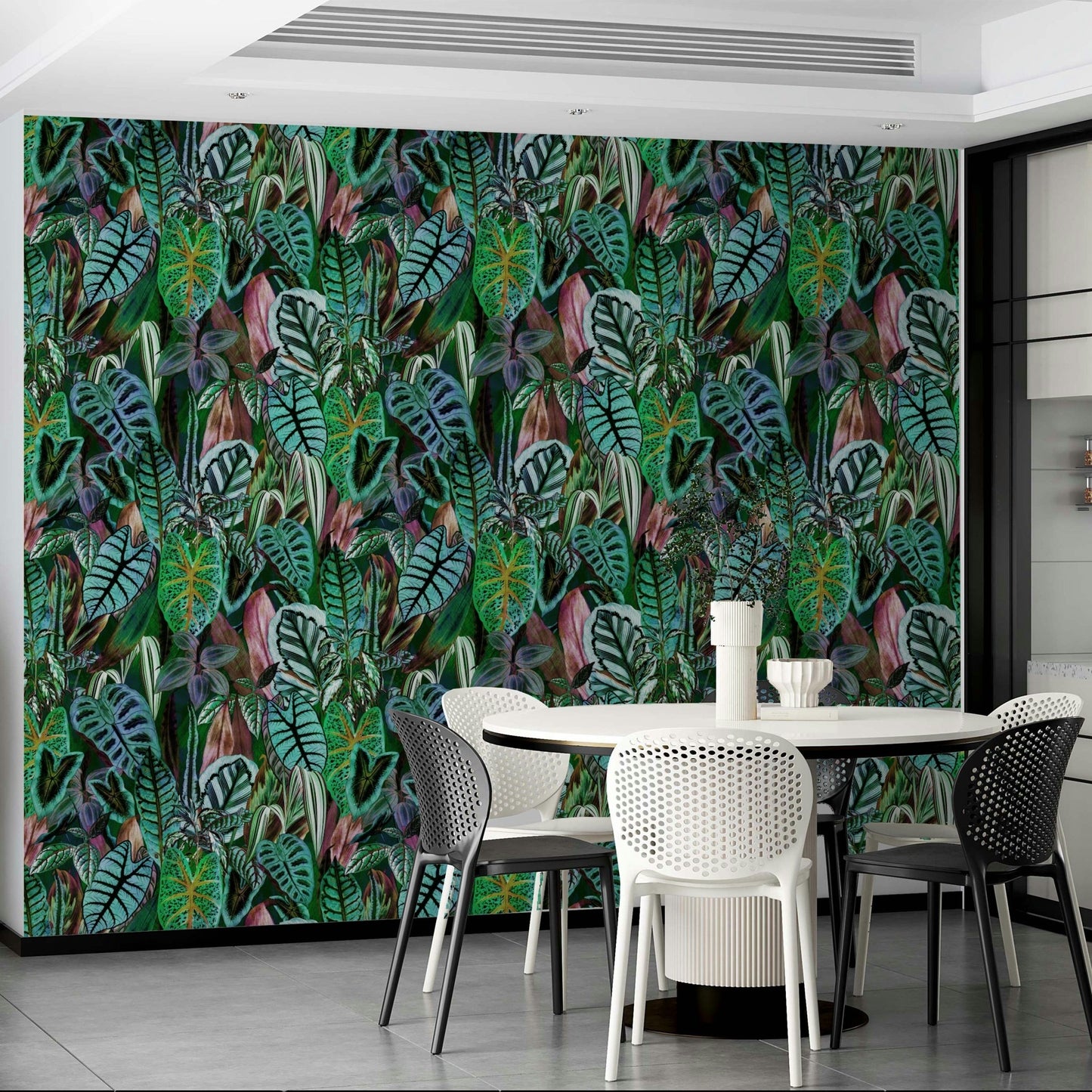 The peel and stick wallpaper on a smooth wall surface.


