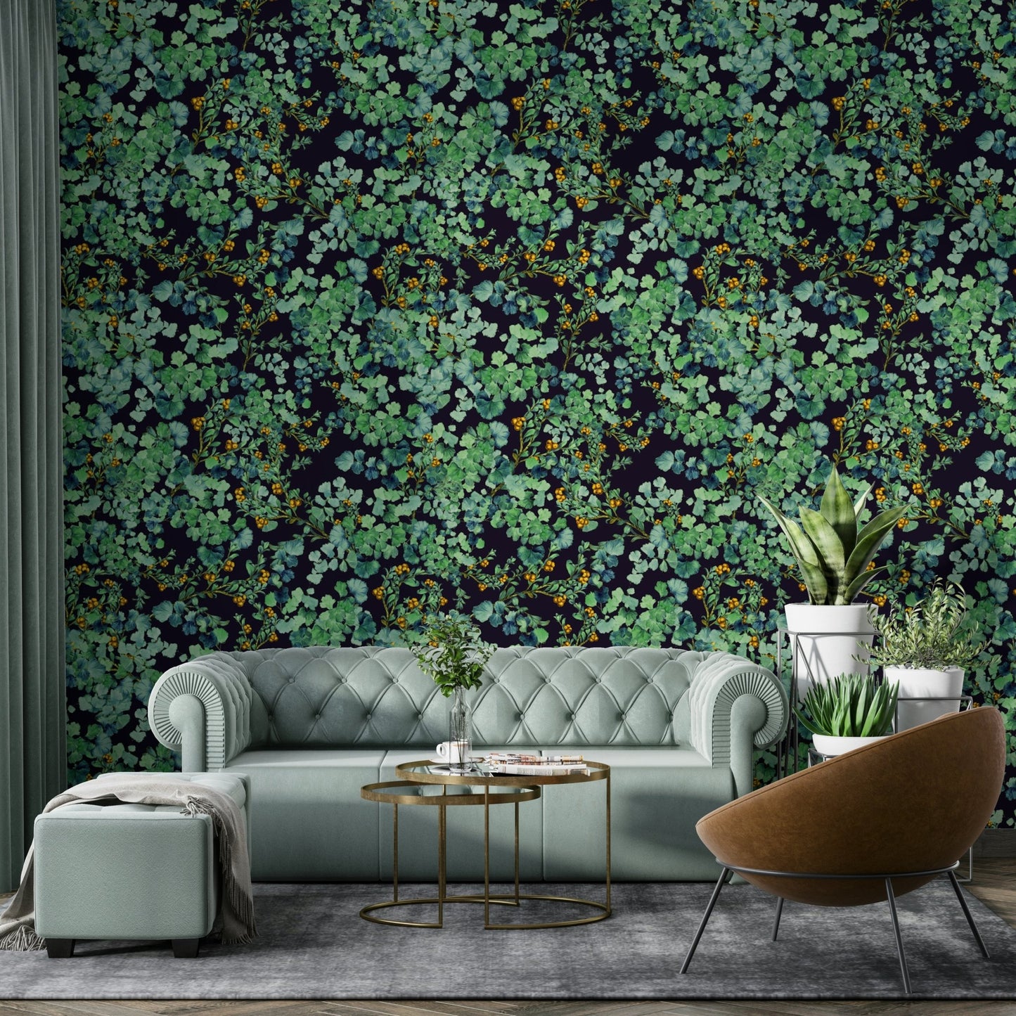 Wall mural of dense foliage.
