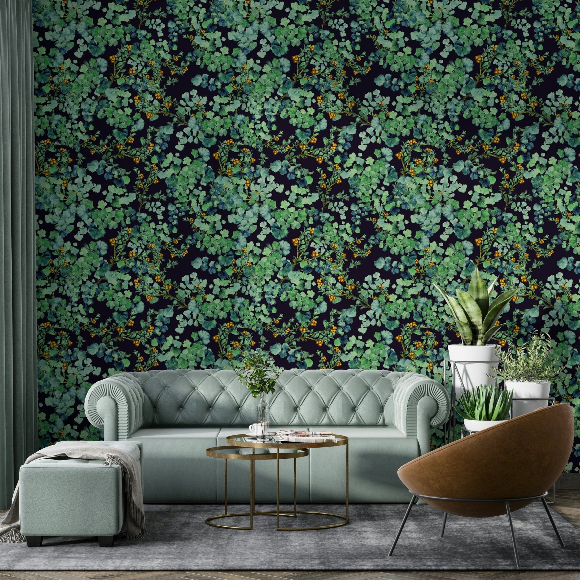Wall mural of dense foliage.
