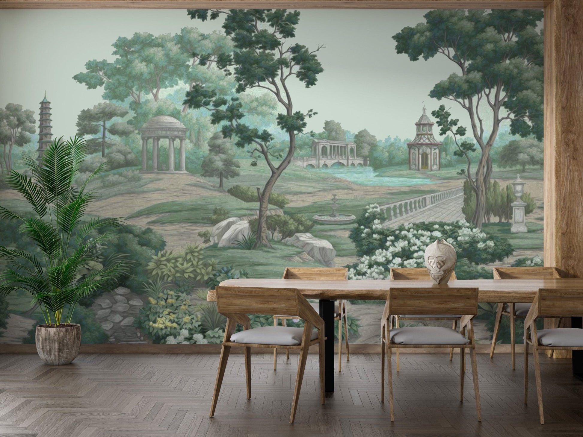 Lush green garden mural with natural beauty, C76