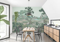 Nature-inspired green garden wallpaper design, C76