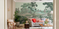 Serene green garden wallpaper with trees, C76
