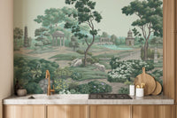 Green garden wallpaper mural with pathways, C76