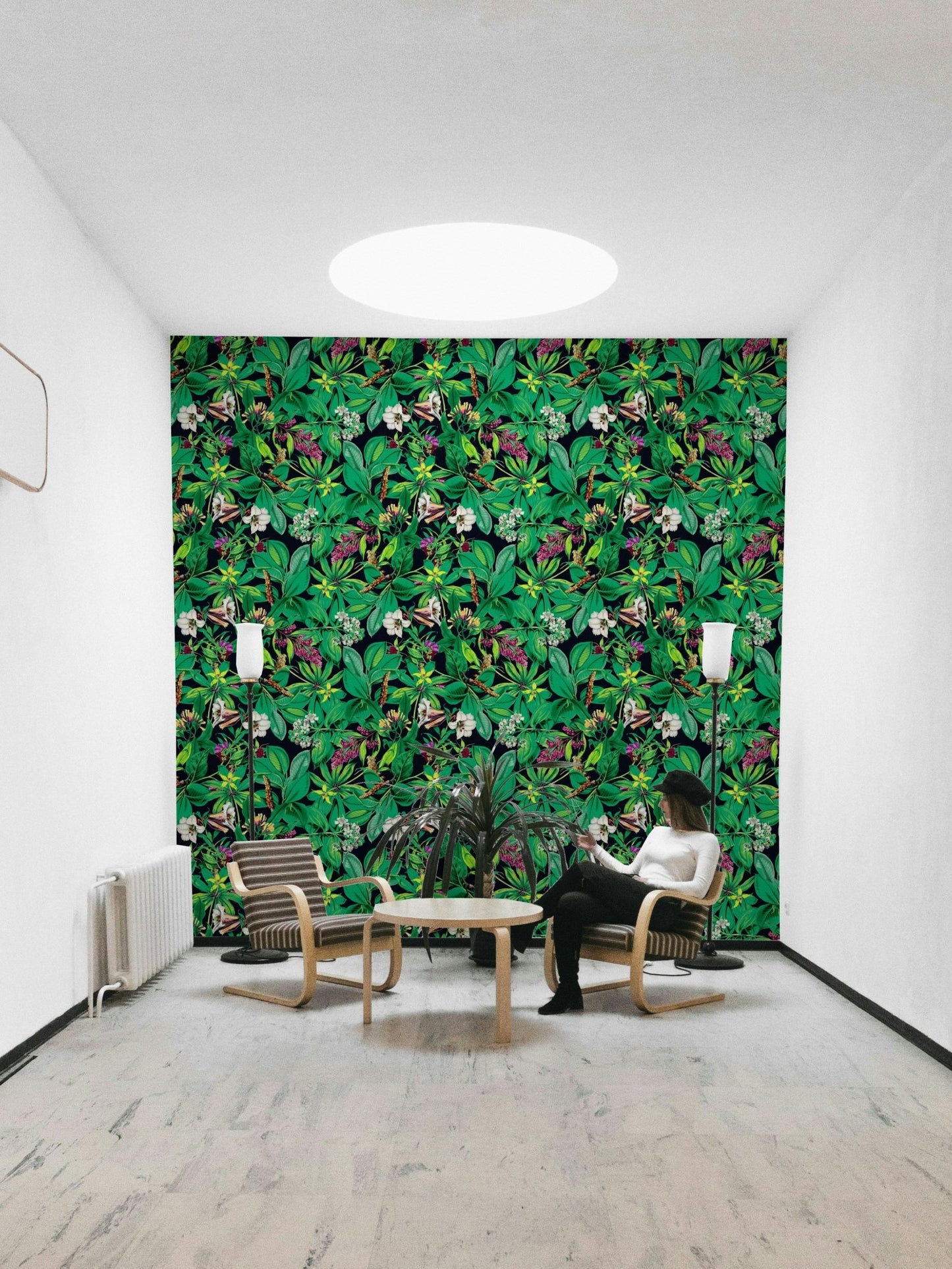 The peel and stick wallpaper on a smooth wall surface.

