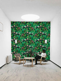 The peel and stick wallpaper on a smooth wall surface.

