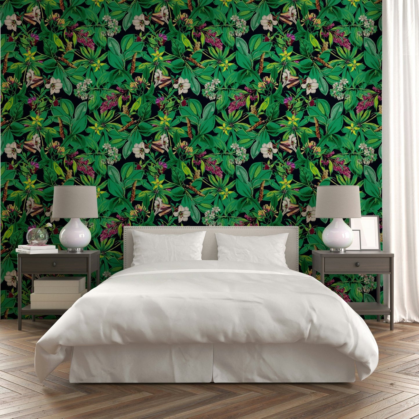 A detail shot of the elegant lines in the wallpaper.

