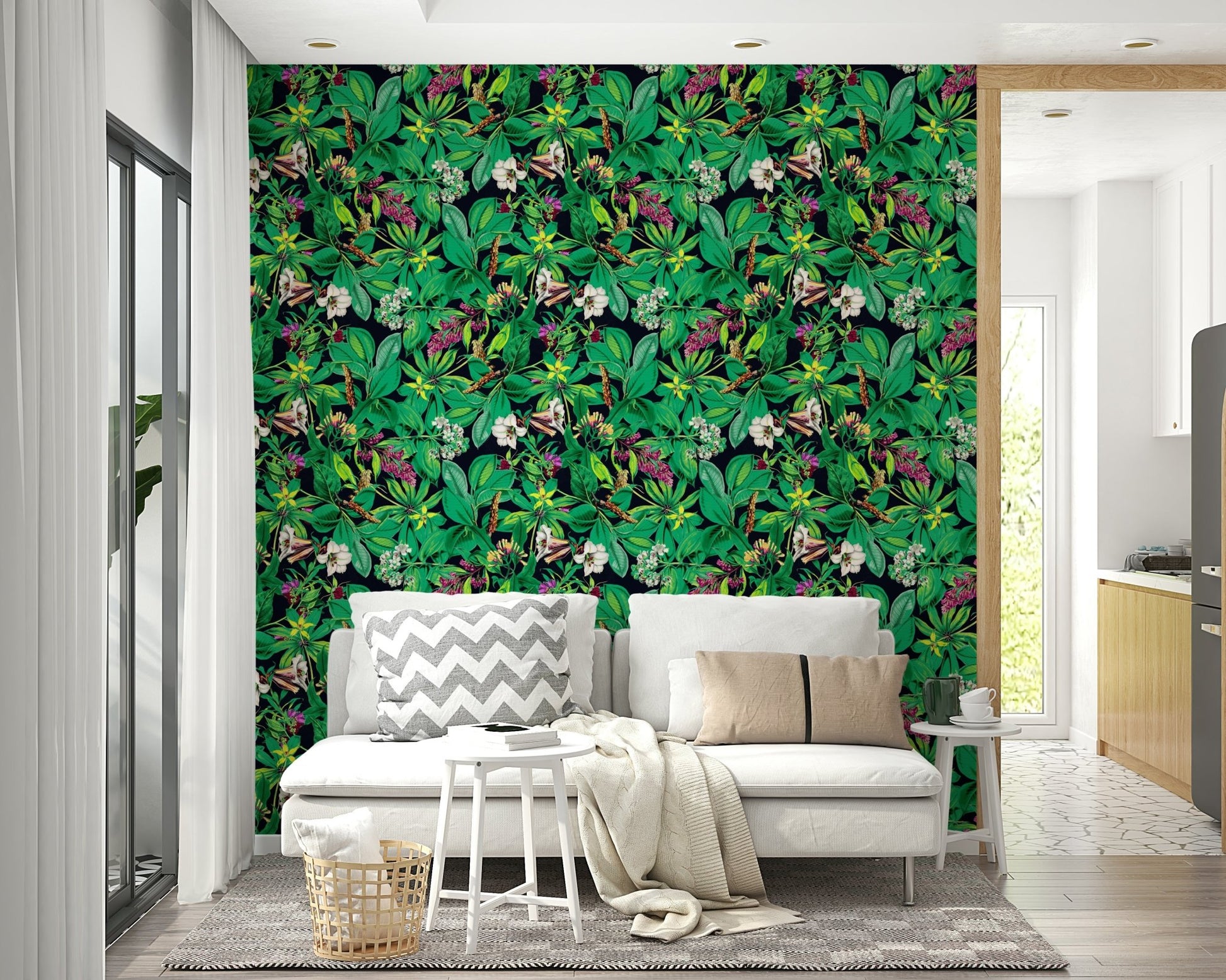 A high-angle view of the wall mural in a large space.


