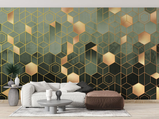 Green Geometric hexagonal Wallpaper Mural A194