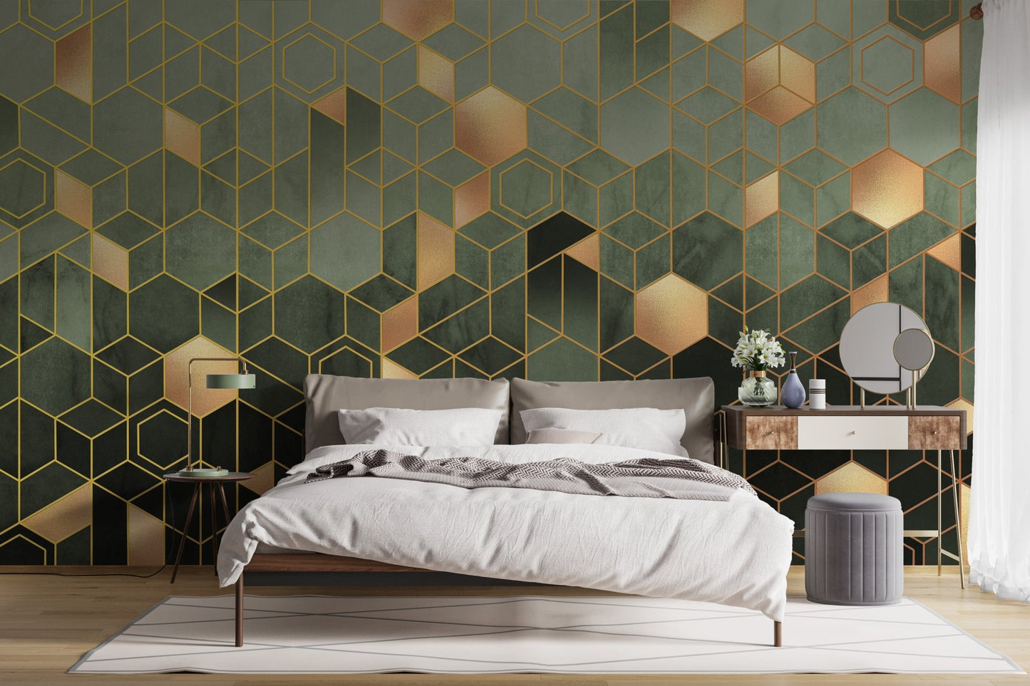 Green Geometric hexagonal Wallpaper Mural - Giffywalls A194
