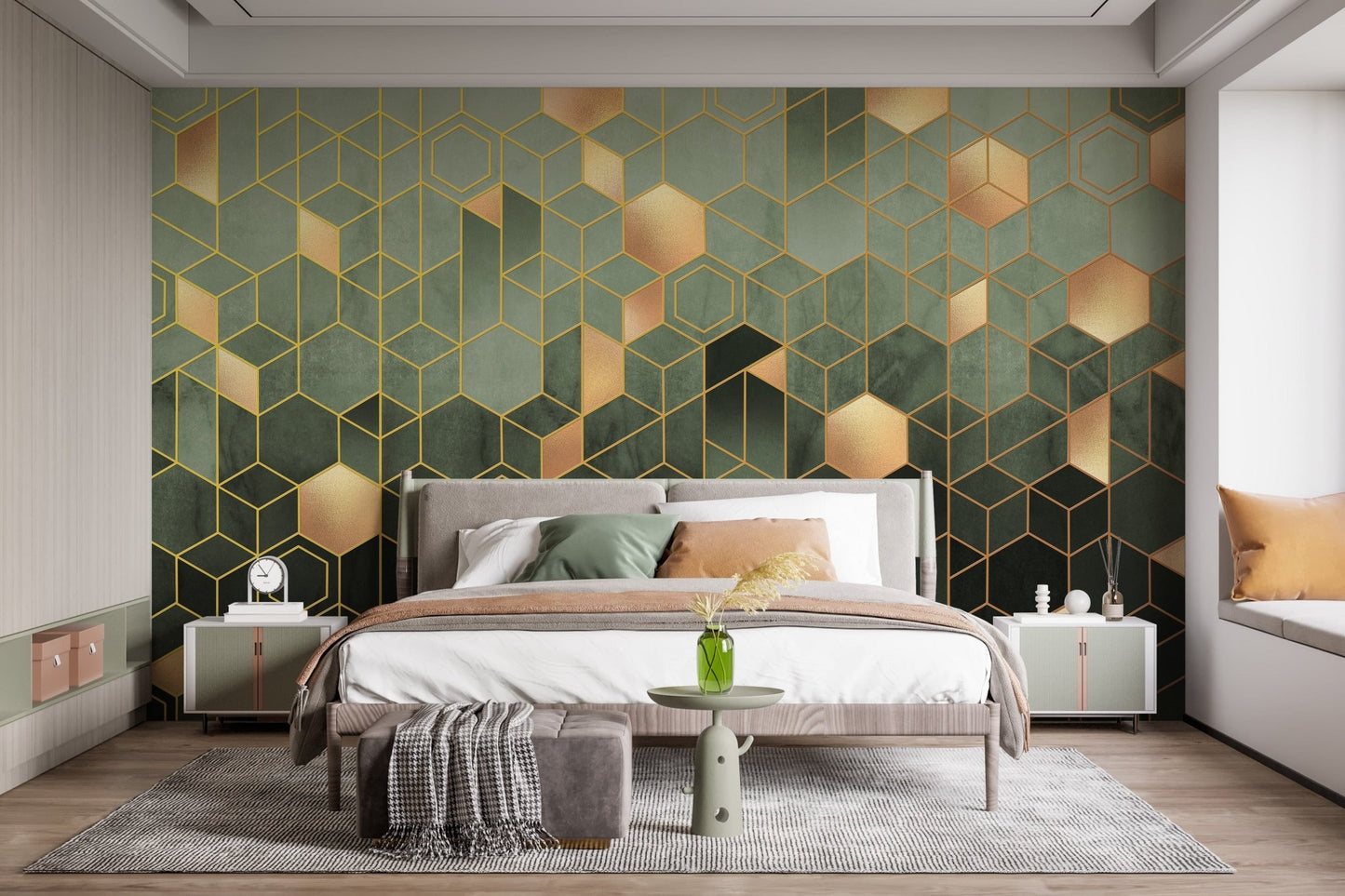 Green Geometric hexagonal Wallpaper Mural - Giffywalls A194