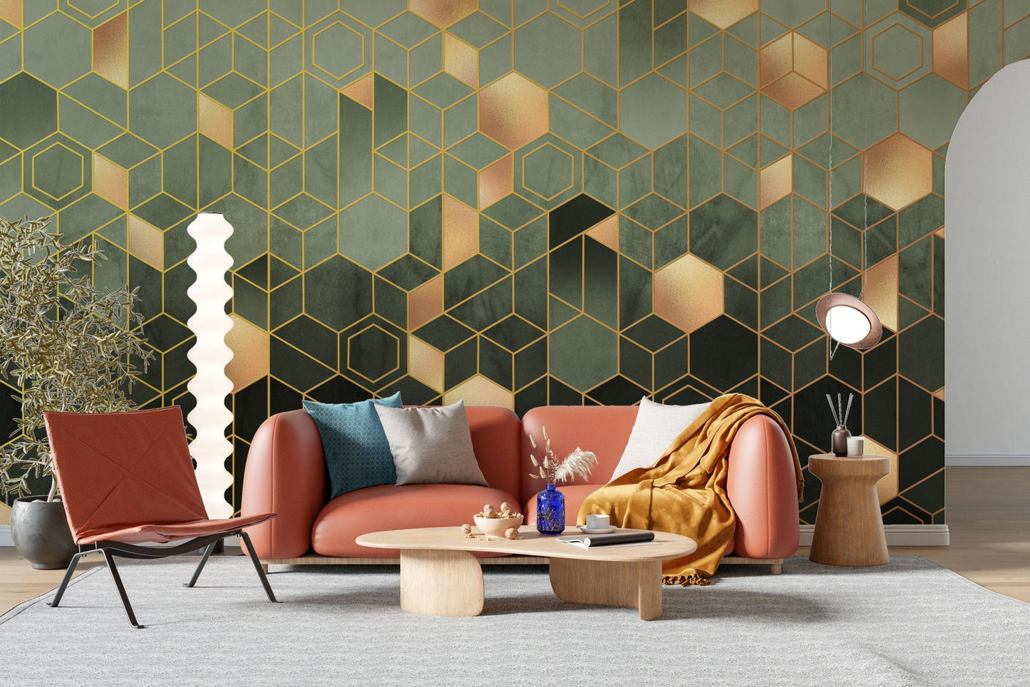 Green Geometric hexagonal Wallpaper Mural - Giffywalls A194