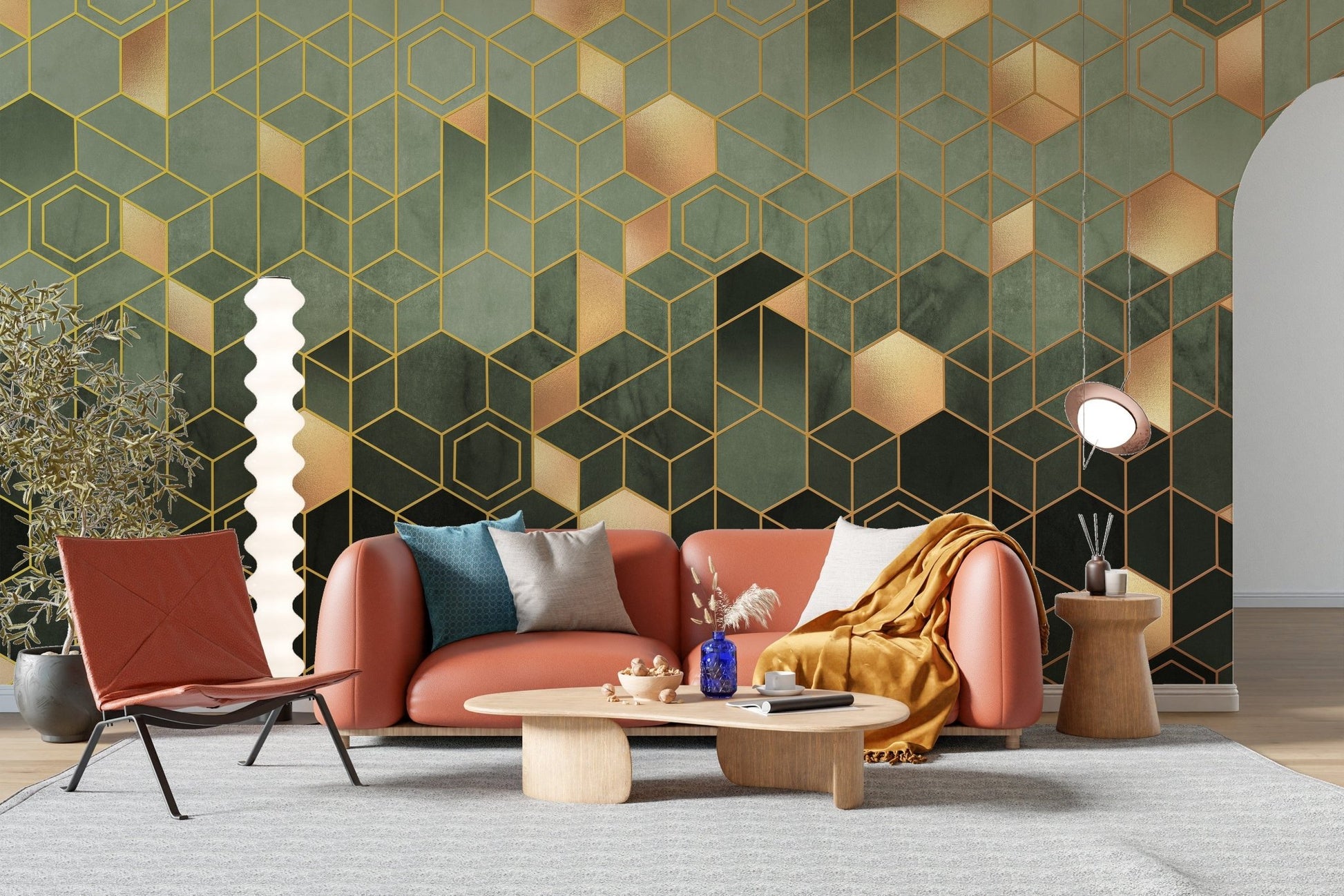 Green Geometric hexagonal Wallpaper Mural - Giffywalls A194