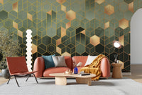 Green Geometric hexagonal Wallpaper Mural - Giffywalls A194