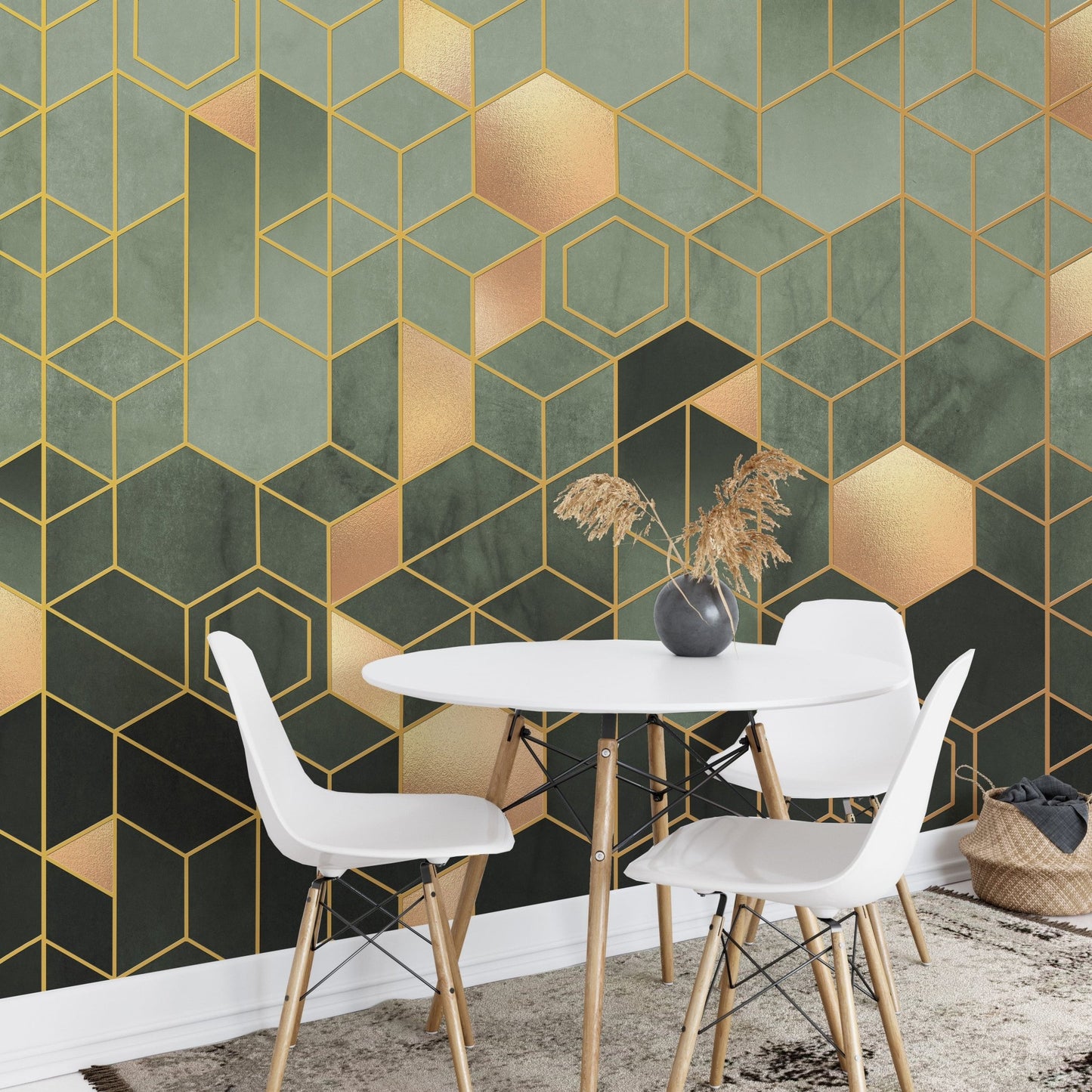Green Geometric hexagonal Wallpaper Mural - Giffywalls A194