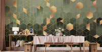 Modern green geometric hexagonal wallpaper mural A194