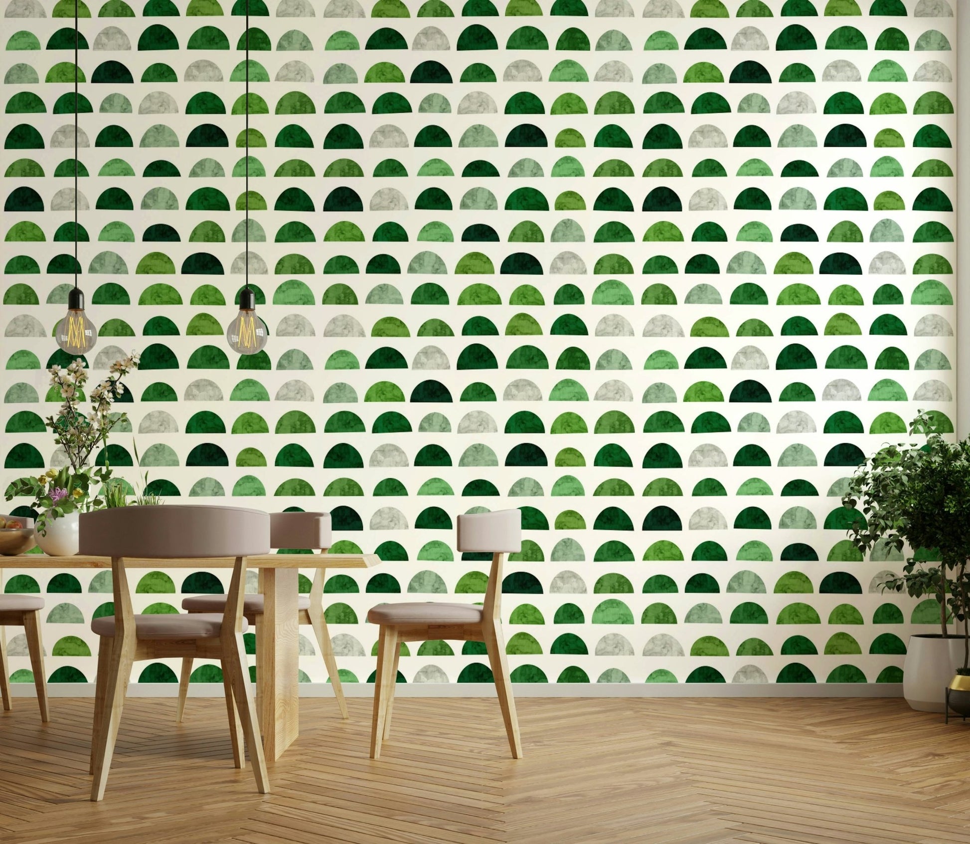 The pattern consists of repeating triangles, hexagons, and lines.

