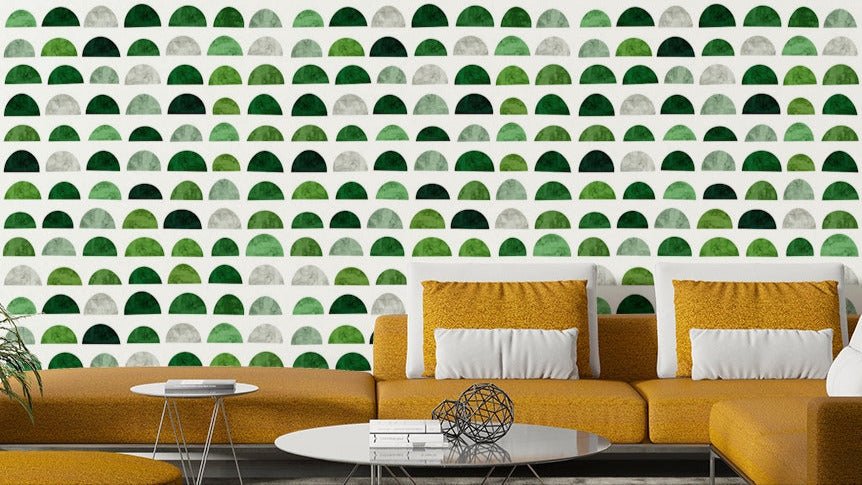 The wallpaper serves as a bold, statement-making backdrop.

