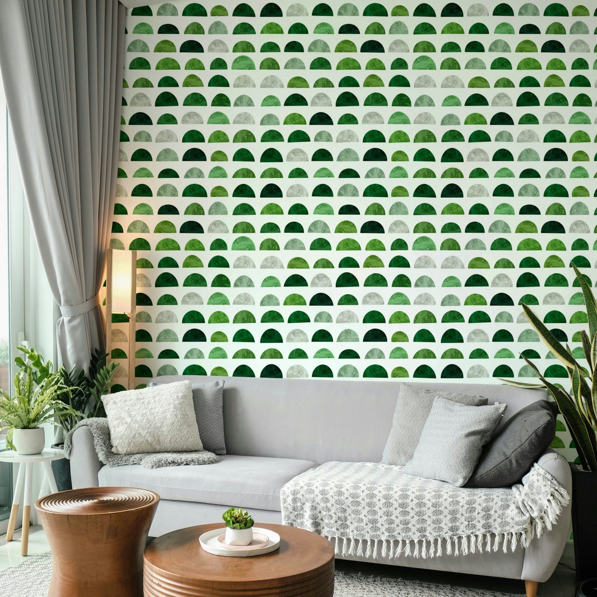 A room decorated with the Green Geometrics wallpaper.


