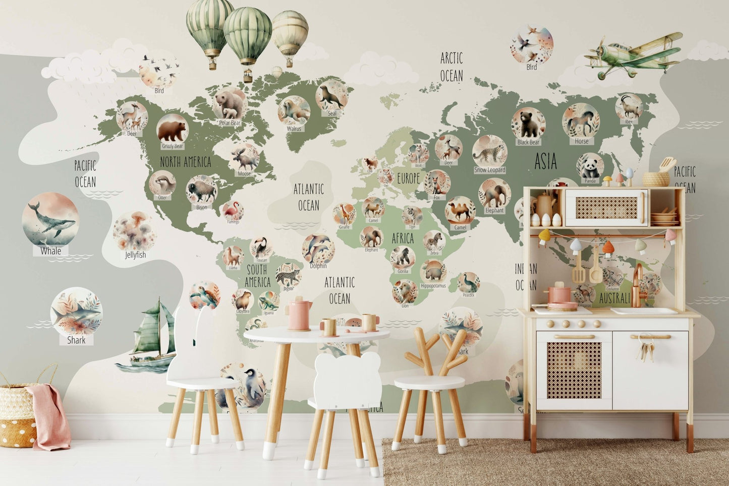 The peel and stick wallpaper on a smooth wall surface.

