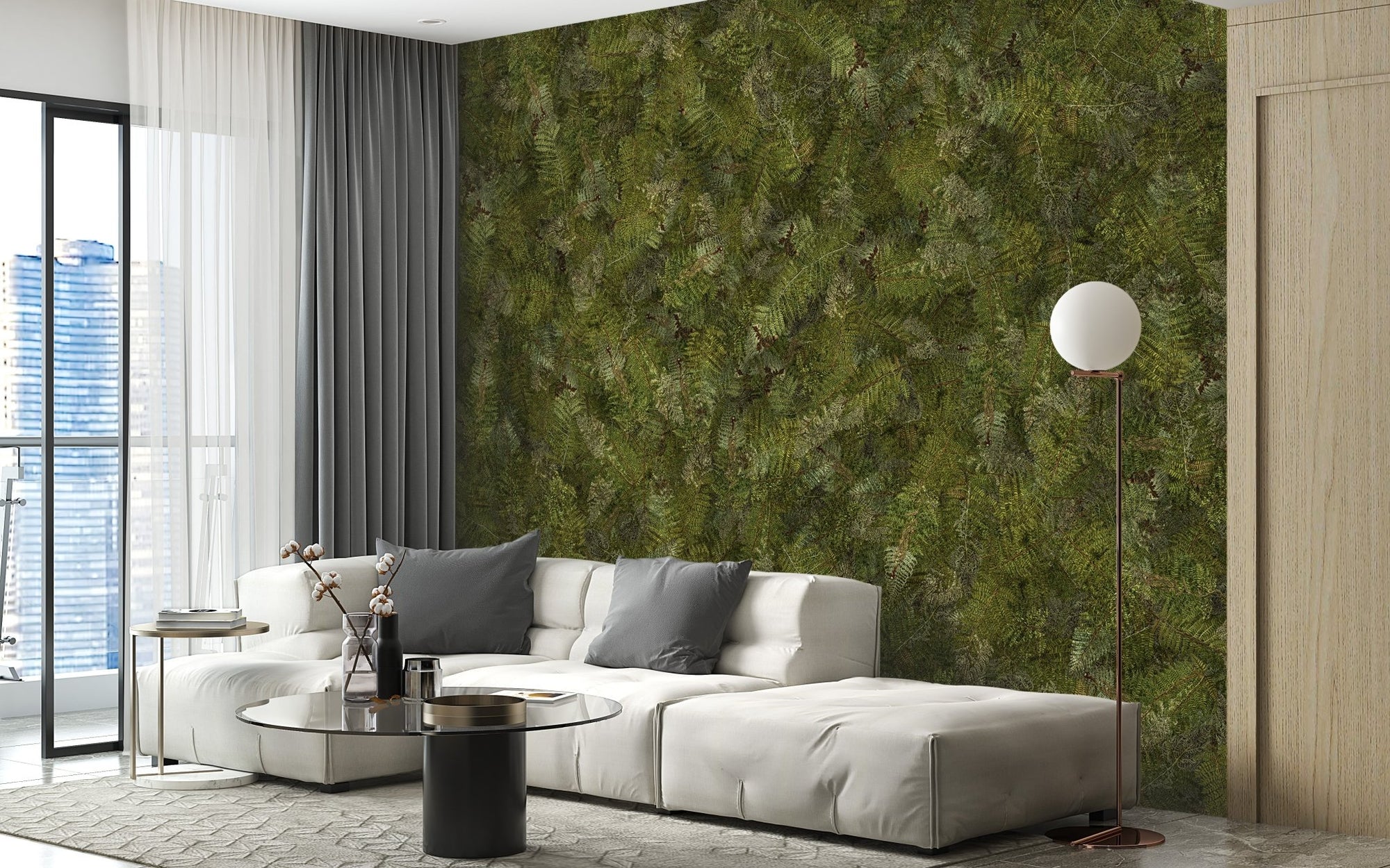 Green embroidery fern bracken wallpaper DTLE05
