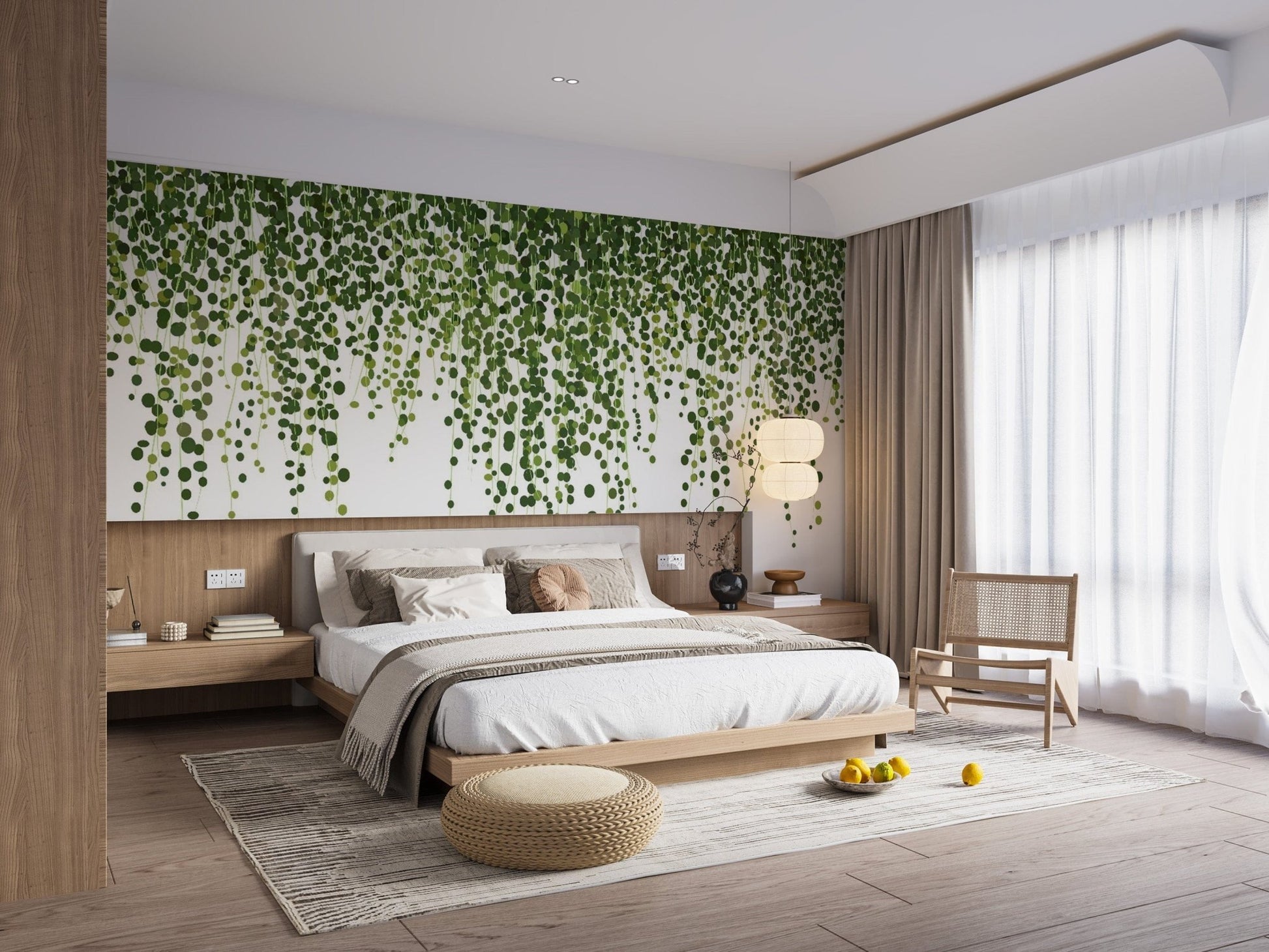 Fresh green hanging leaves mural wallpaper tropical-13
