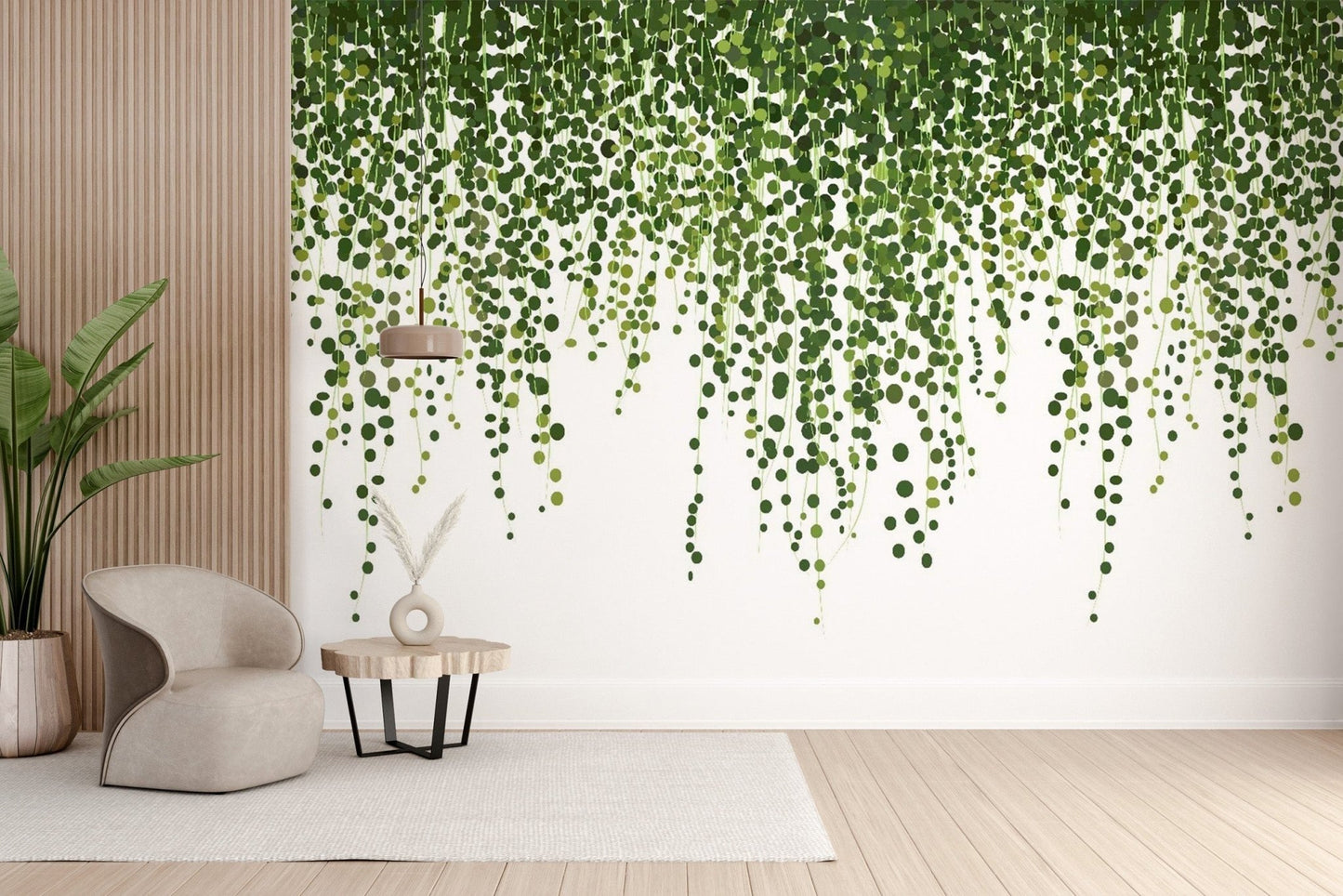 Lush green hanging ivy wallpaper design mural tropical-13

