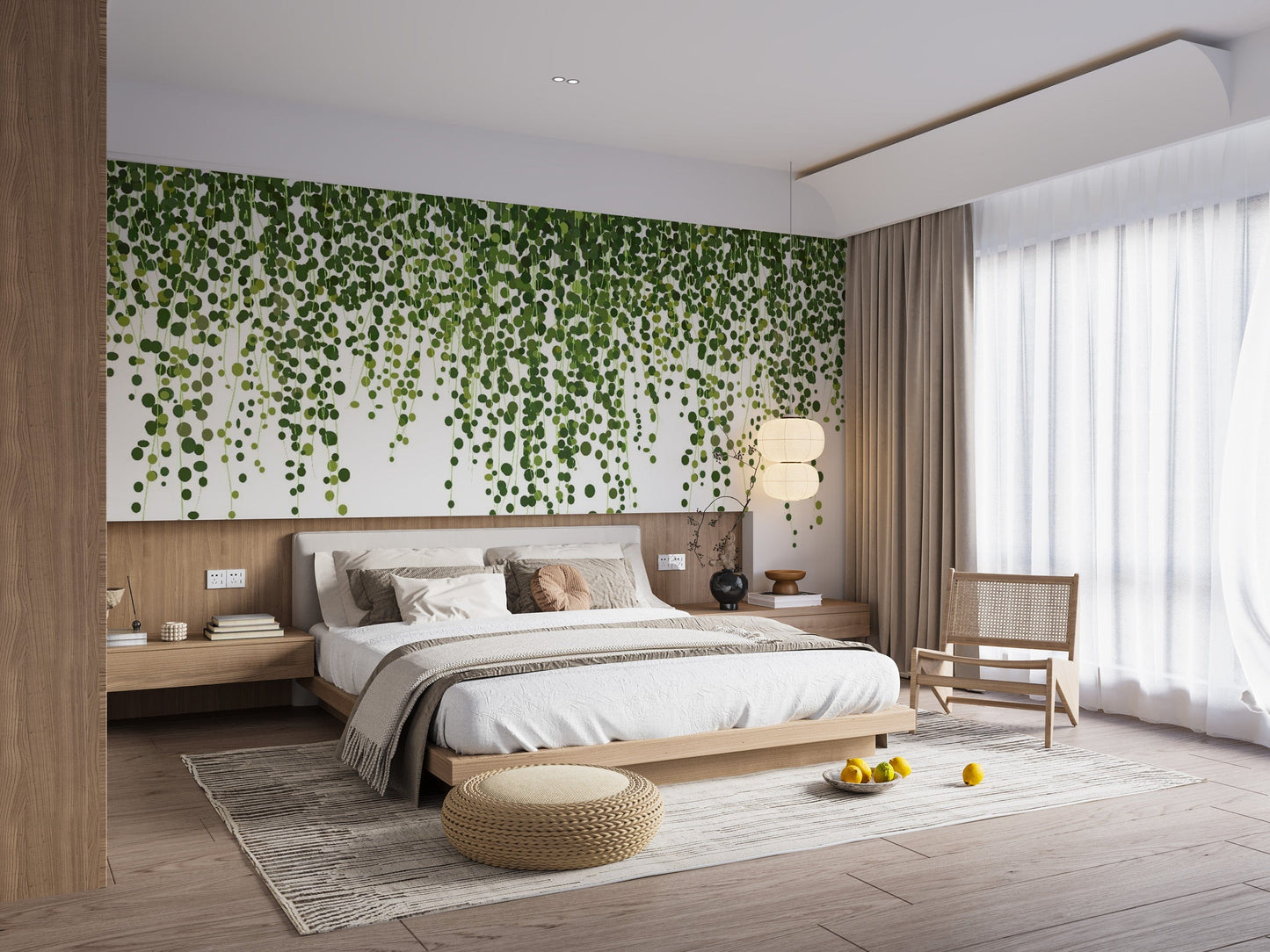 Fresh green hanging leaves mural wallpaper
