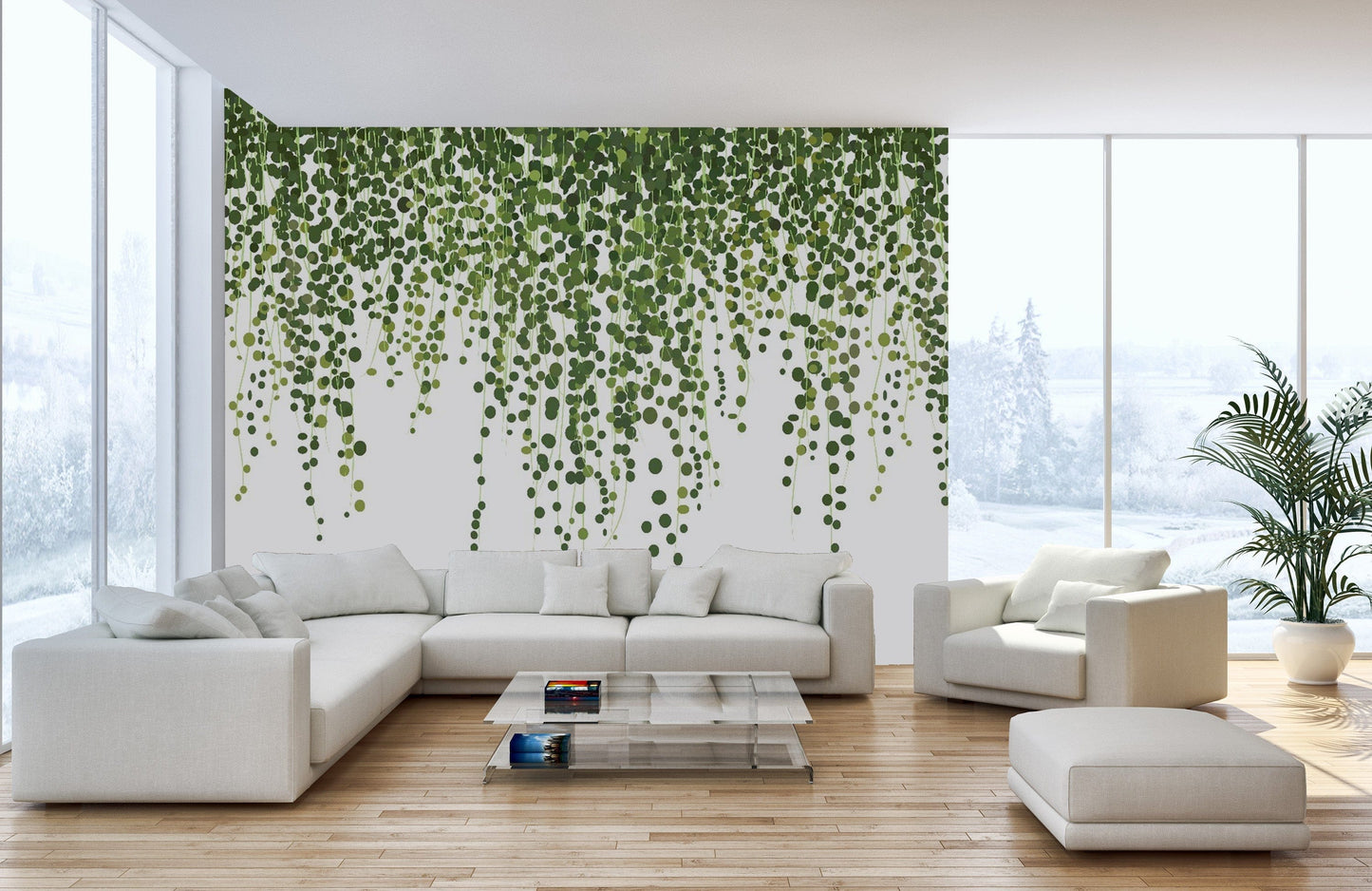 Green ivy wallpaper mural for serene decor
