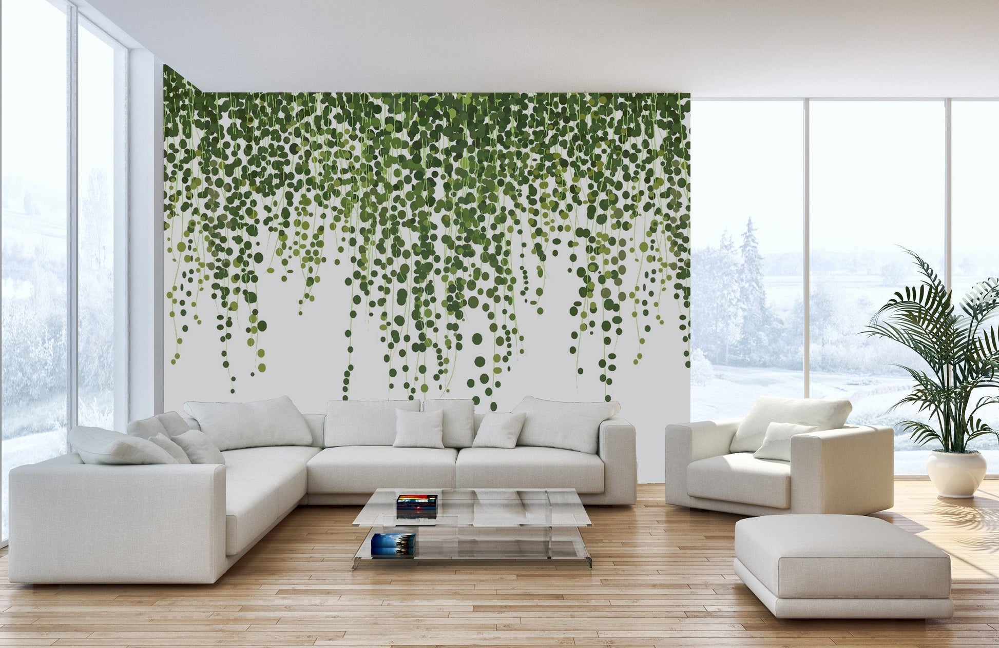 Green ivy wallpaper mural for serene decor
