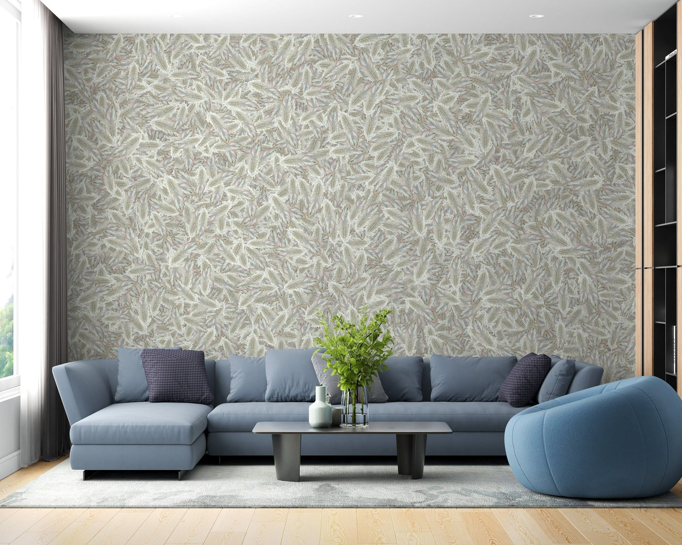Elegant feather mural design for walls
