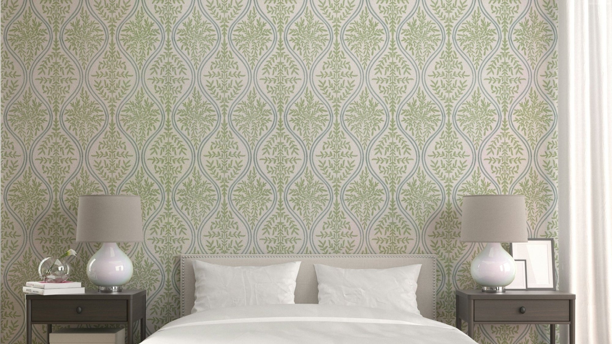 Green Leaf Damask Wallpaper, GD994