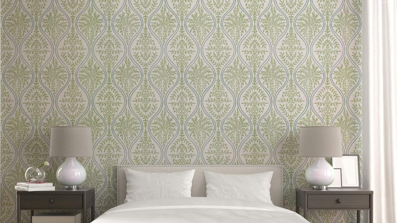 Green Leaf Damask Wallpaper

