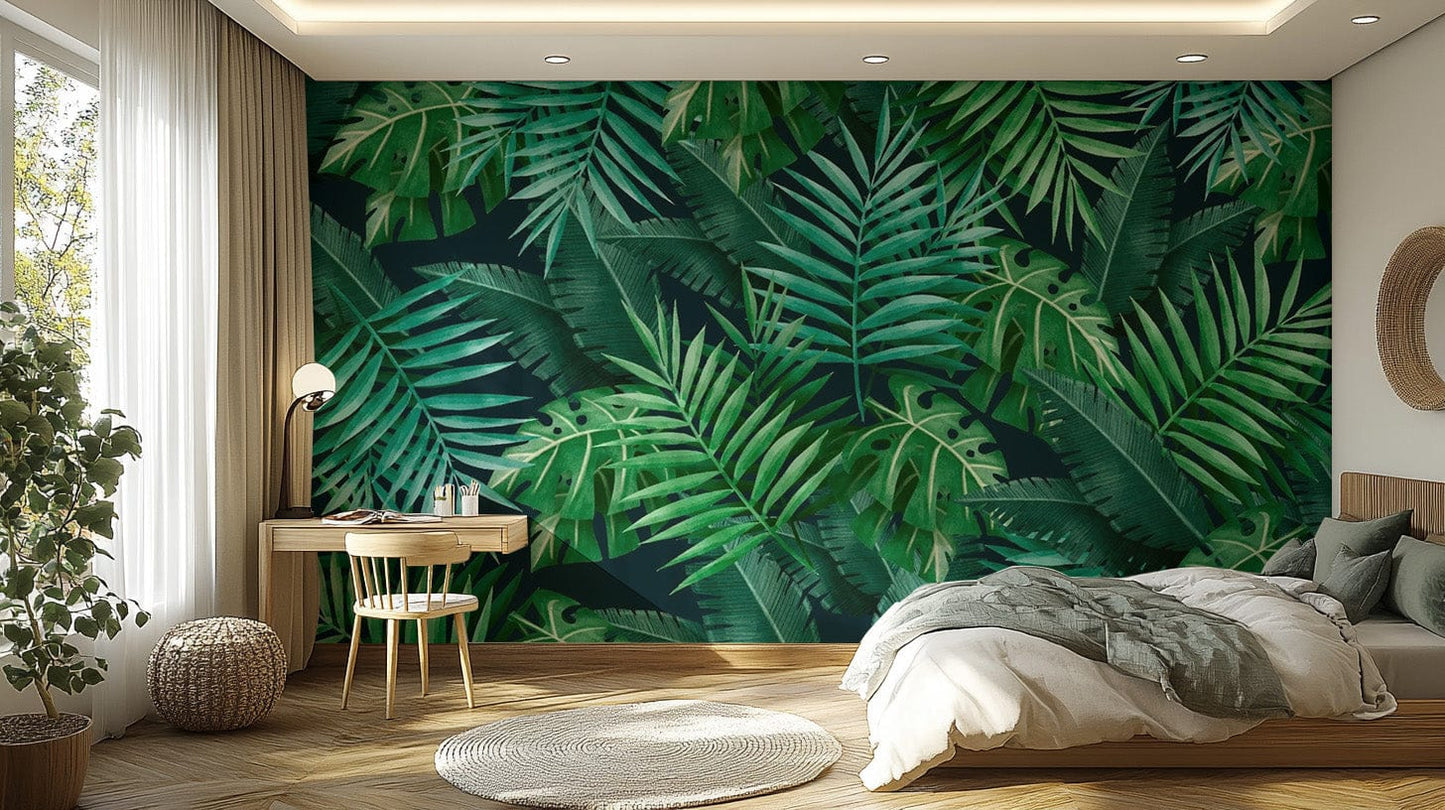 Green Leaves Wallpaper Mural - Giffywalls