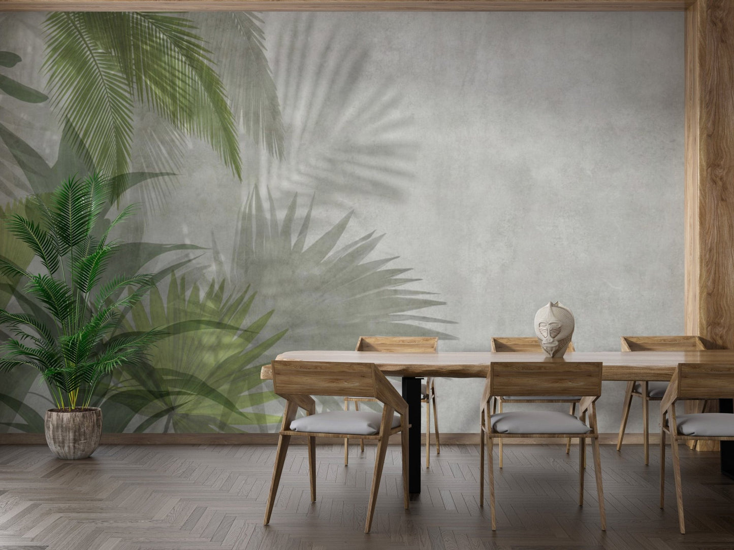 Tropical green leaves mural for interiors
