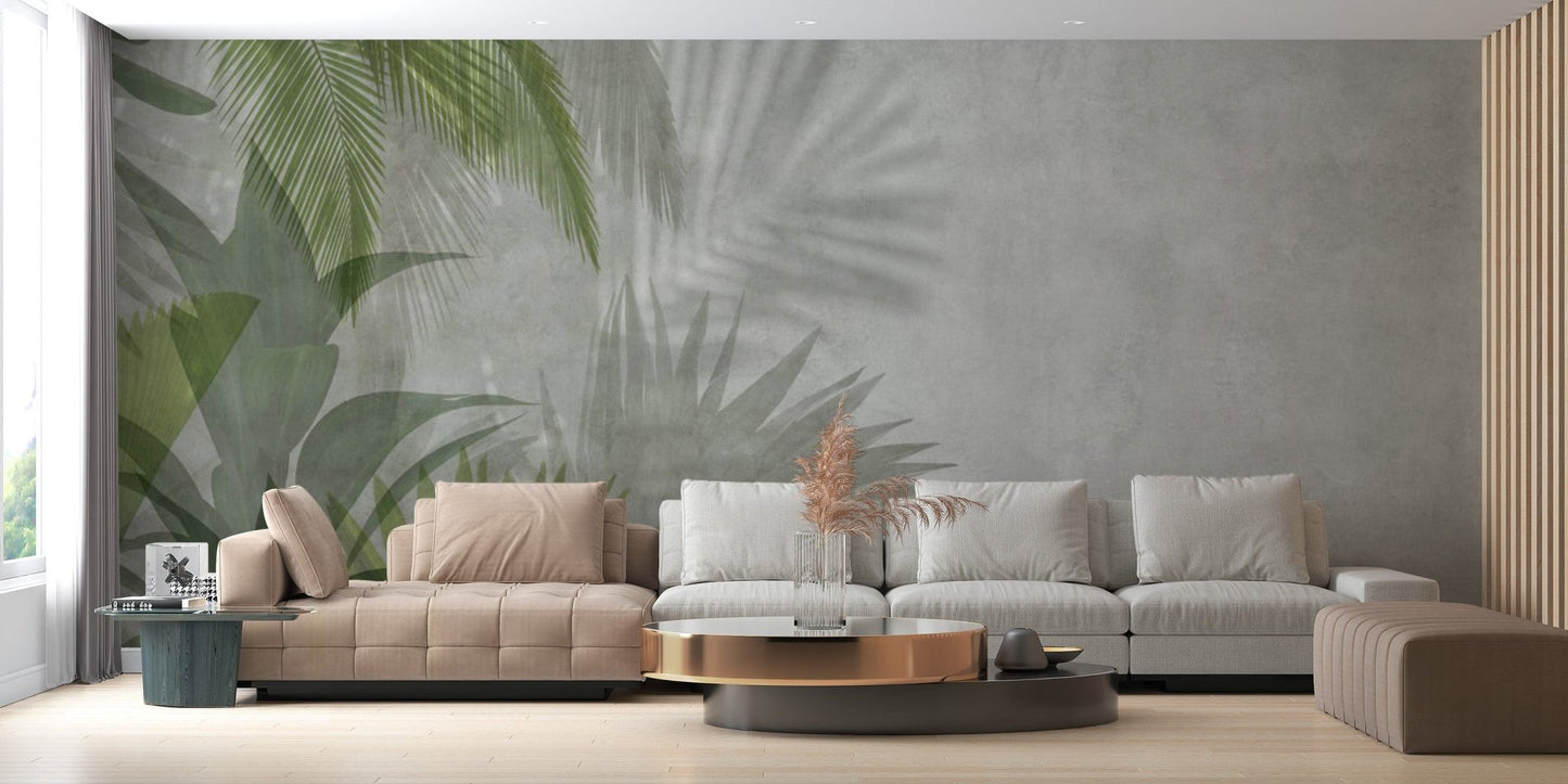 Elegant green leaves wall art wallpaper
